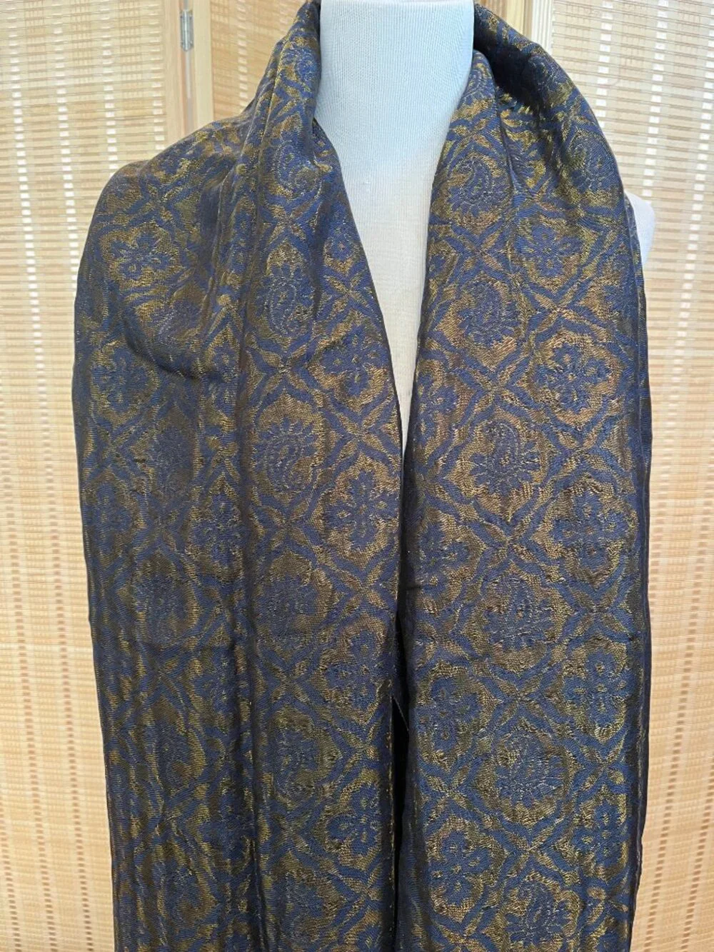 Blue and Gold Silk Scarf